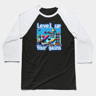 Pixel Power Gym: Level Up Your Gains - Retro Gaming Workout artwork Baseball T-Shirt